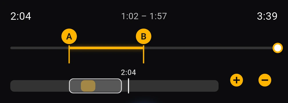 The A and B markers on the timeline